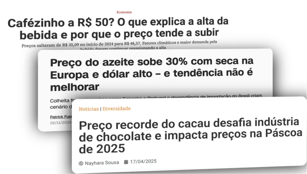 Manchetes sobre alta de preços de alimentos